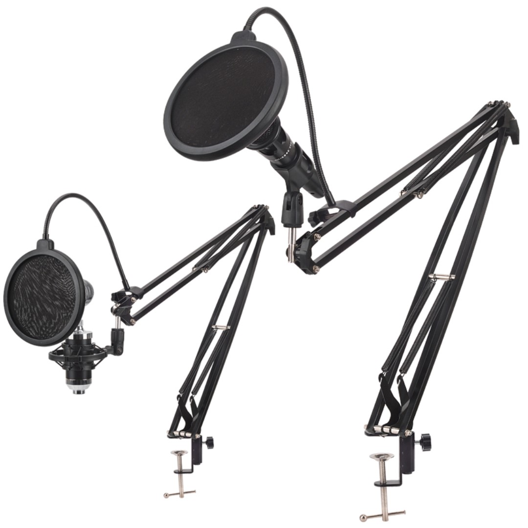 Adjustable Microphone Suspension Scissor Arm Stand with Smartphone Clip Holder, Hobbies & Toys