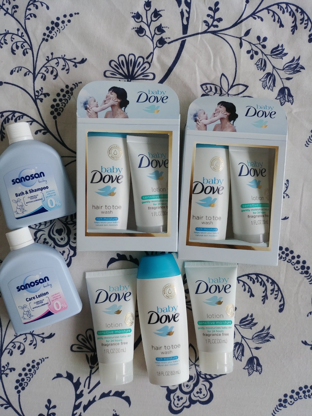 Baby Dove and Sanosan Travel size baby bath and lotion Babies