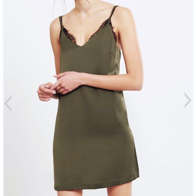 Army green slip dress hot sale