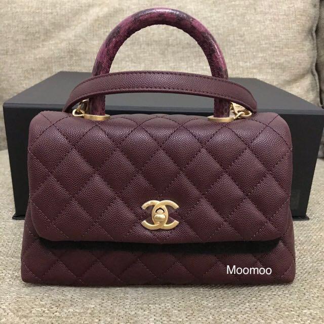 Chanel Coco Handle Bag Mini (23 cm) in Burgundy Elaphe Handle, Luxury, Bags  & Wallets on Carousell