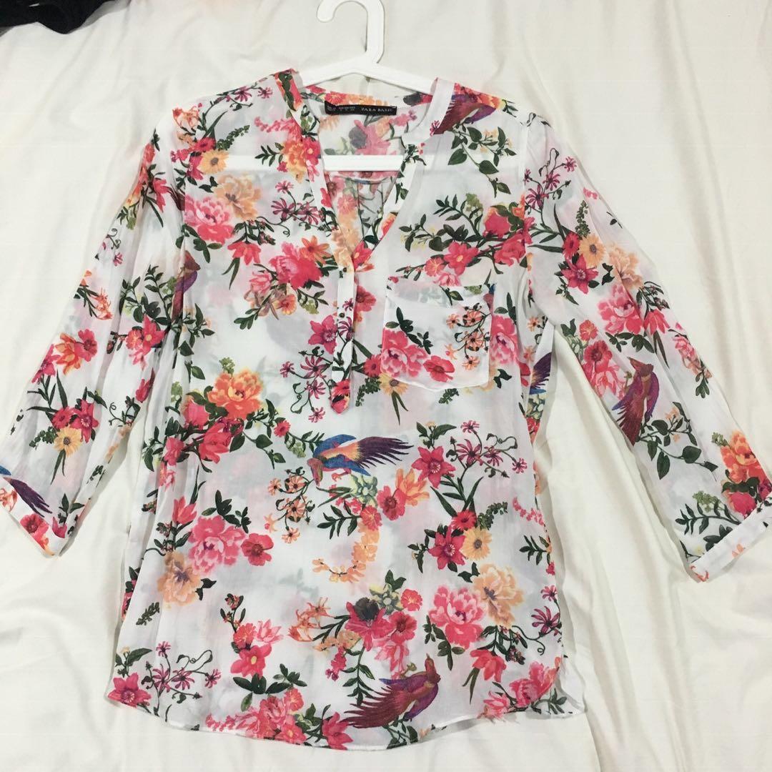 zara basic floral blouse