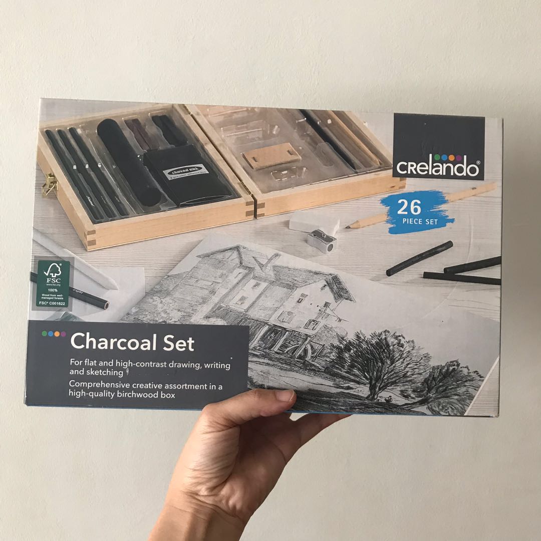 Charcoal 26 Piece Set For flat & high contrast drawing writing & sketching box 