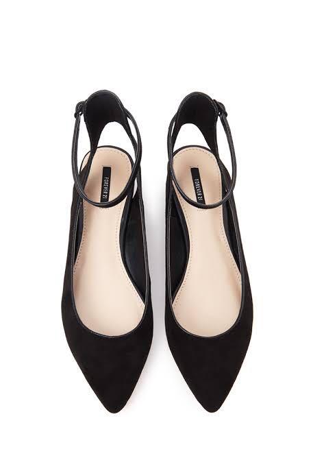 Black Pointed Ankle Strap Flats 