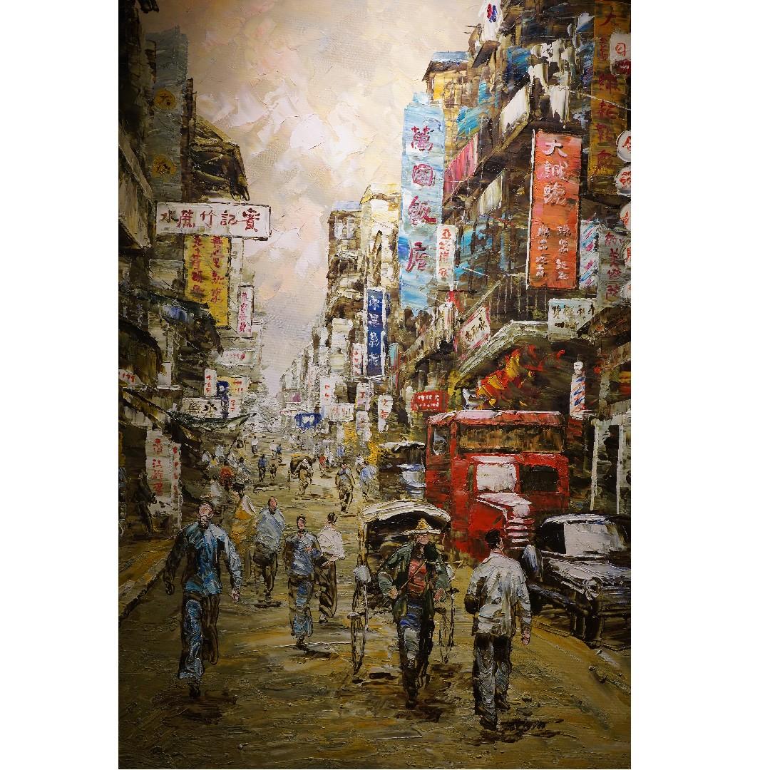 Hong Kong Street Scene On Oil Painting Canvas Design Craft