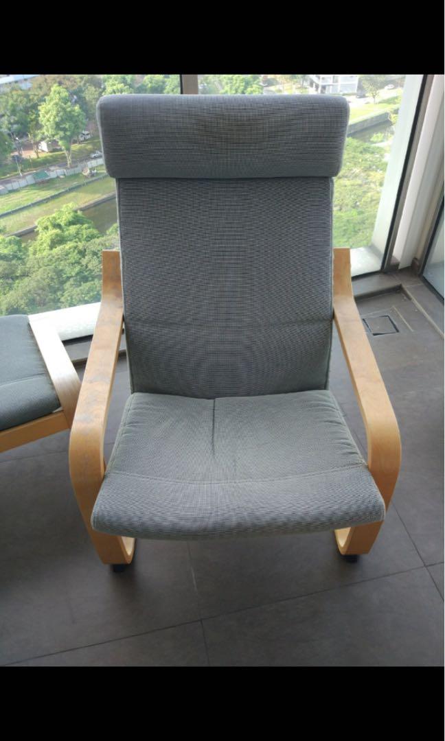 IKEA Poang arm rest chair with foot stool, Furniture & Home Living, Furniture, Chairs on Carousell