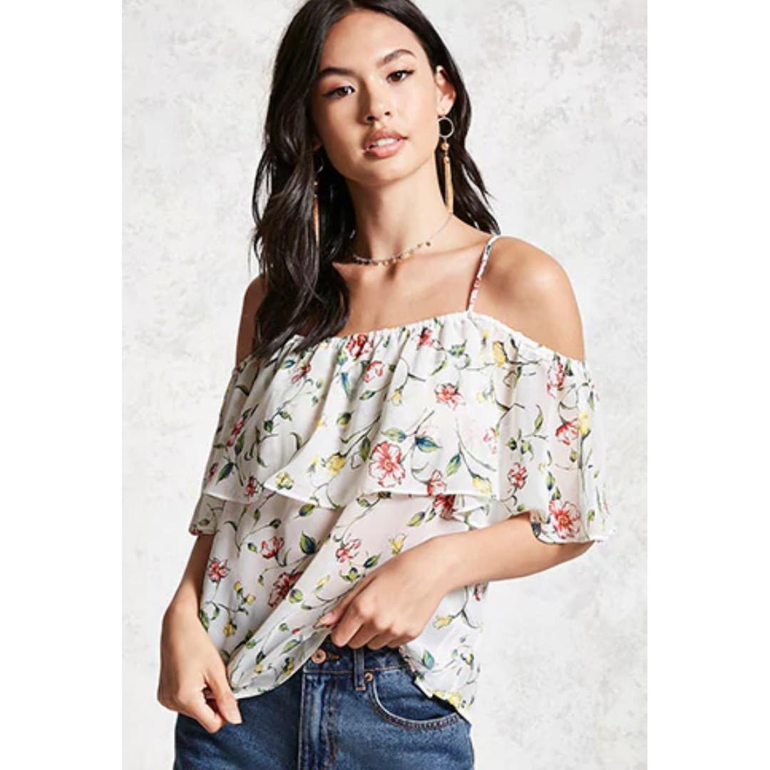 floral open shoulder top
