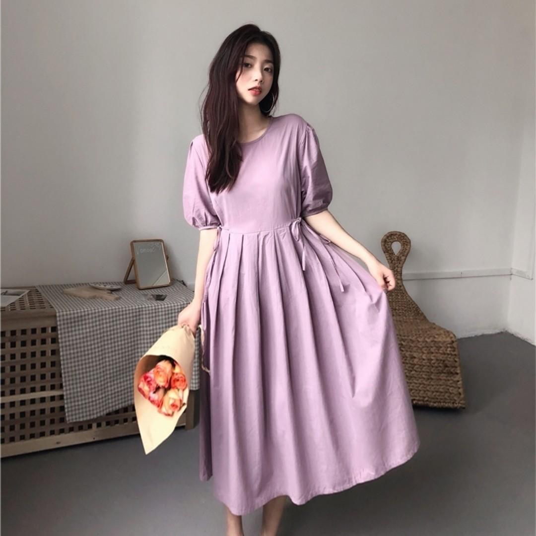 Korean purple pleated dress