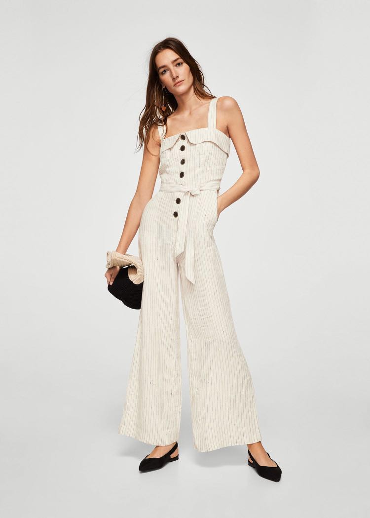 Mango Linen Blend Striped Jumpsuit