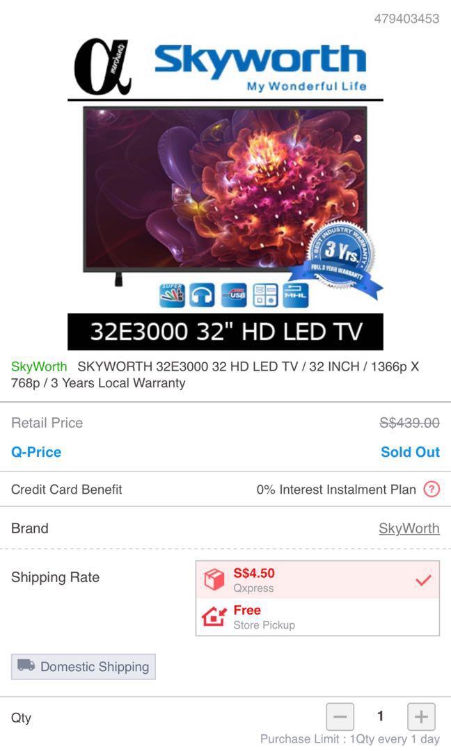 Skyworth 32E3000 LED TV, TV & Home Appliances, TV & Entertainment, TV ...