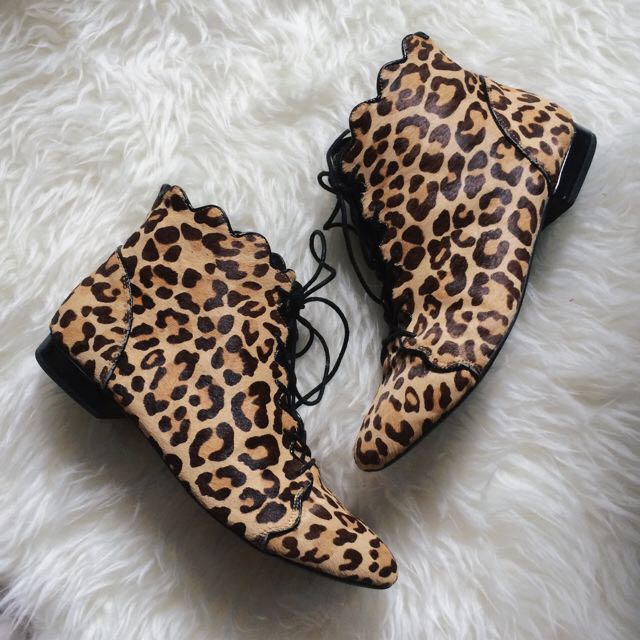 Topshop Alfie Leopard Pony Hair Scallop Boots Women s Fashion
