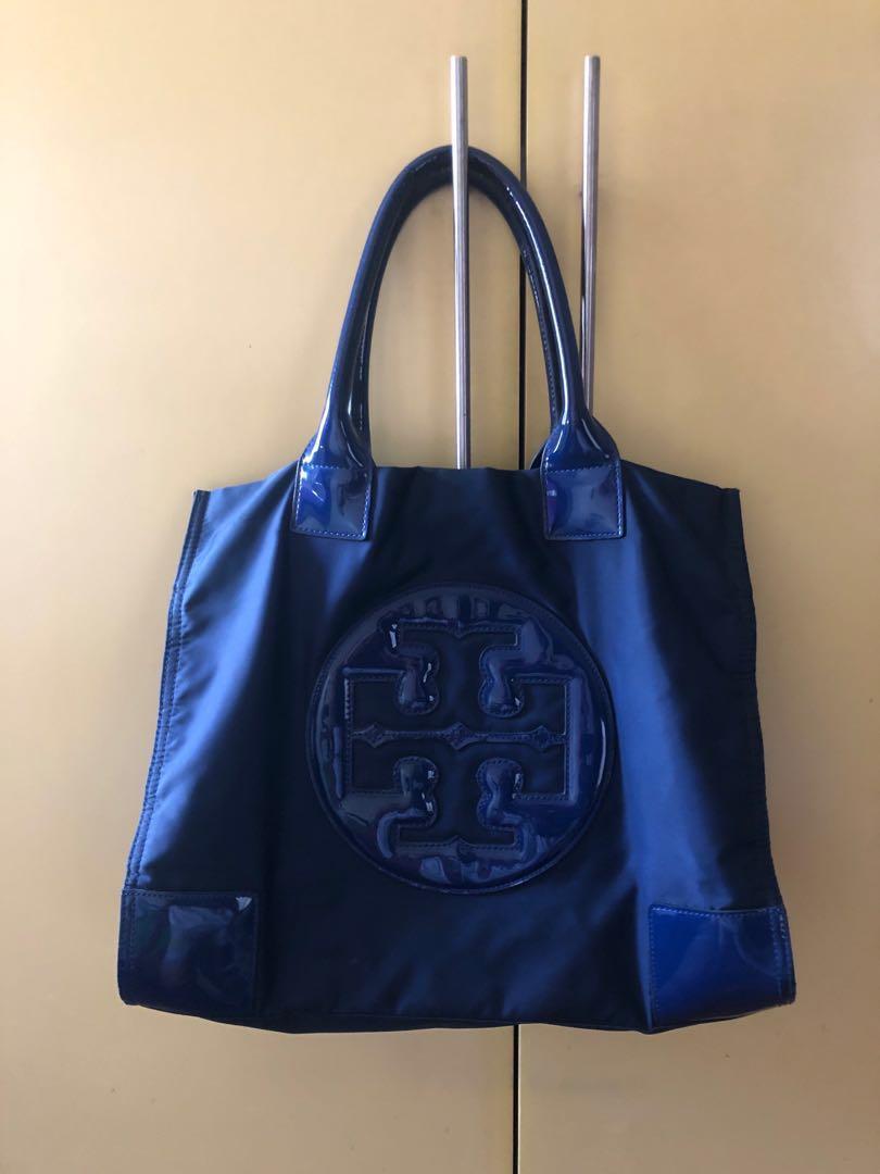 TORY BURCH Navy Ella Patent Nylon Tote, Luxury, Bags & Wallets on Carousell