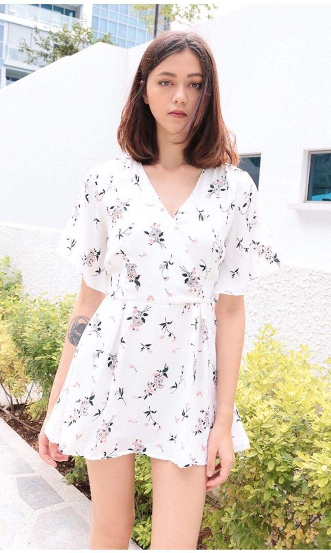 white floral romper dress