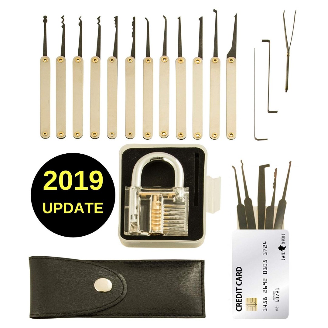 1796 20Piece Lock Pick Set with Transparent Training Padlock and