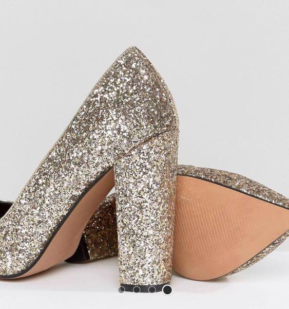 Glitter gold online chunky heels