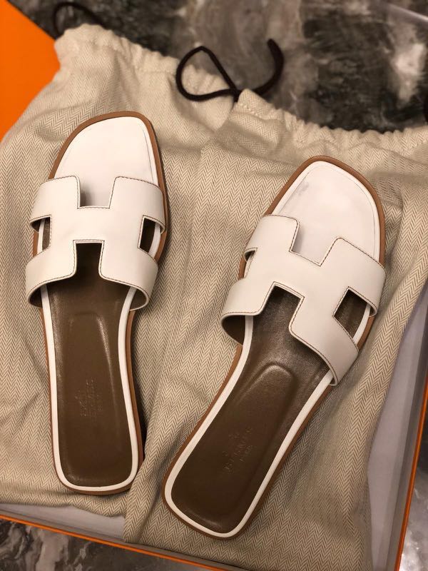 hermes oran sandals white