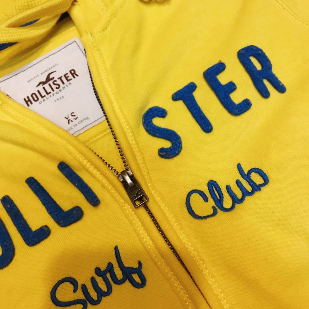 hollister logo字样撞色连帽外套/ 黄底蓝字