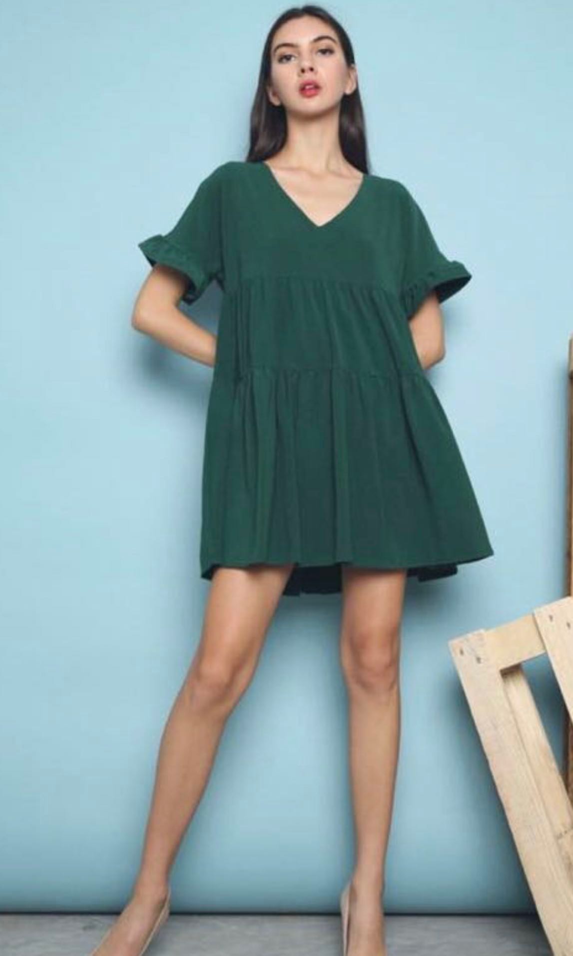 Hollyhoque Emerald Green Ohio Tiered Babydoll Dress Women s Fashion Dresses Sets Dresses on Carousell