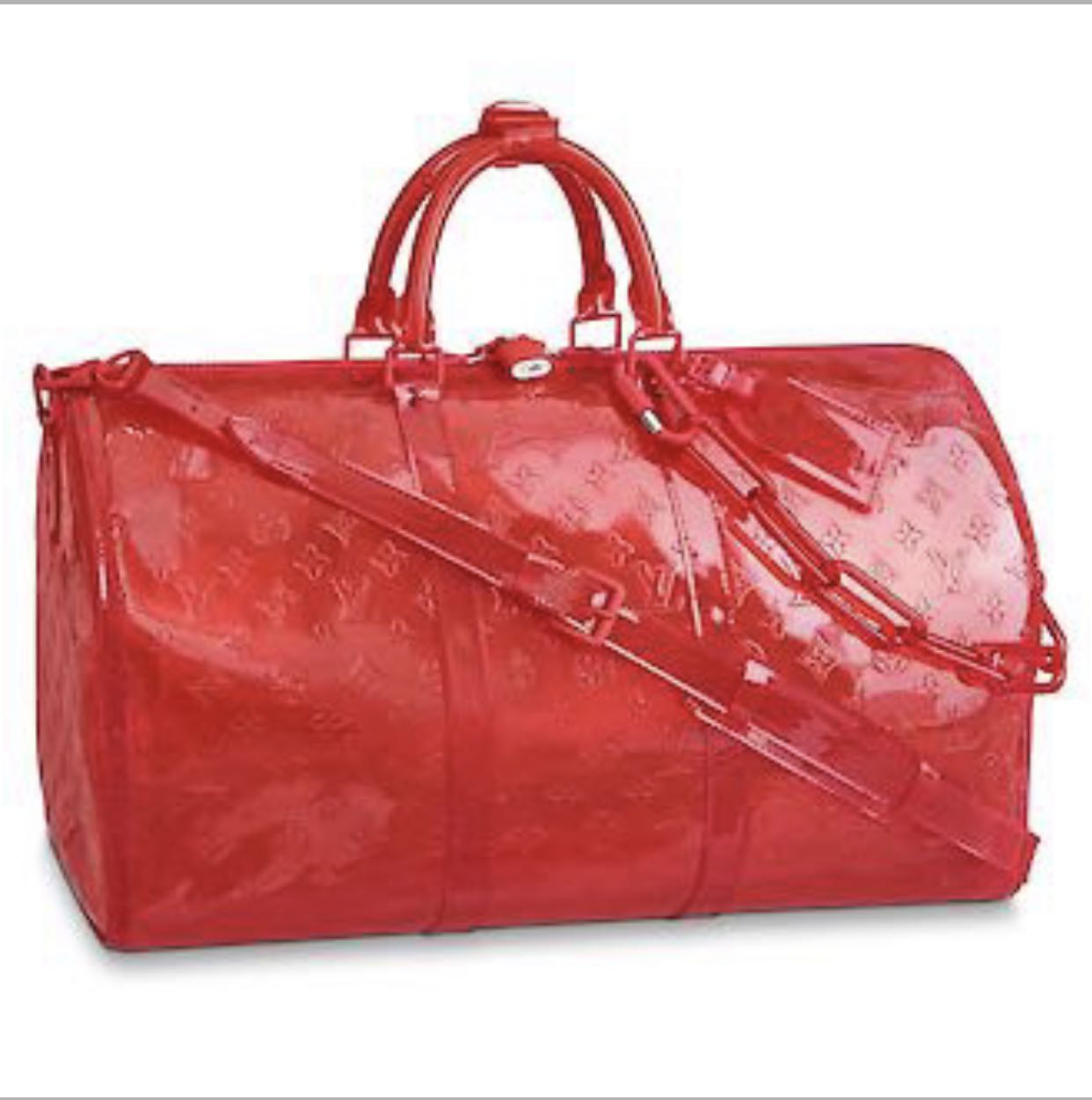 Louis Vuitton Transparent Red Monogram Keepall Bandoulière 50 Red