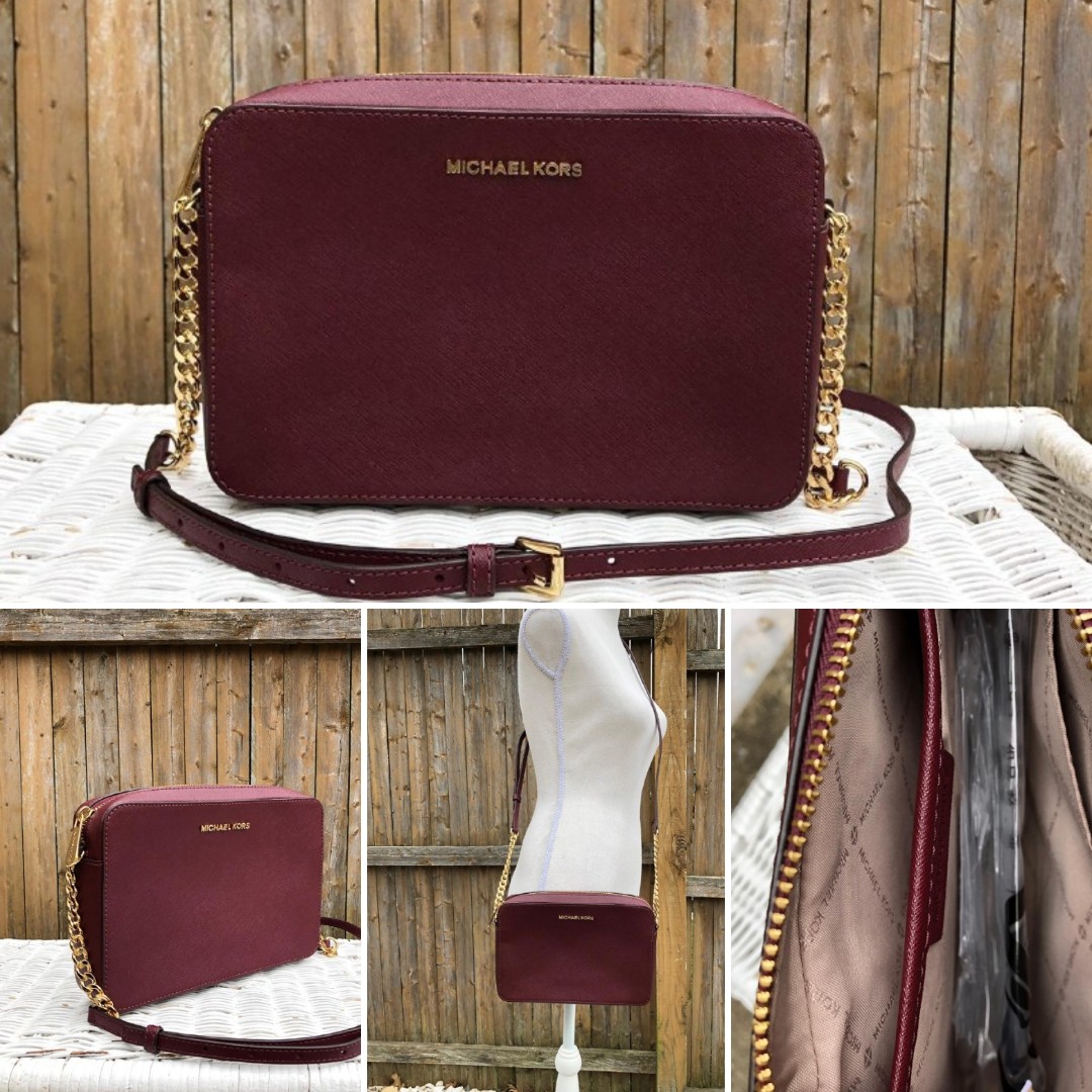 MICHAEL KORS JET SET LARGE ZIP CHAIN CROSSBODY BAG TOTE MK MERLOT