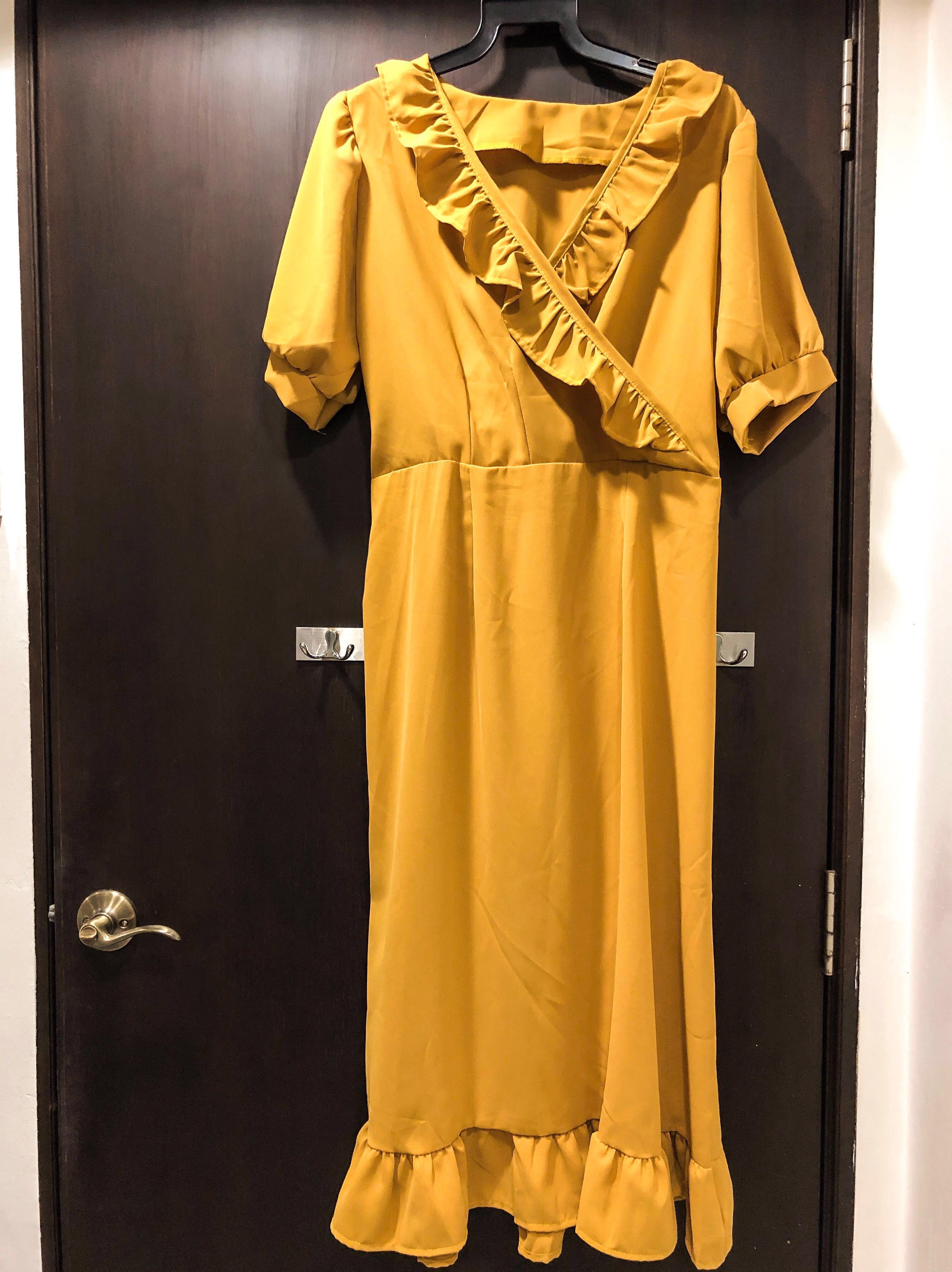 Mustard Ruffled Wrap Mermaid Dress Women S Fashion Clothes