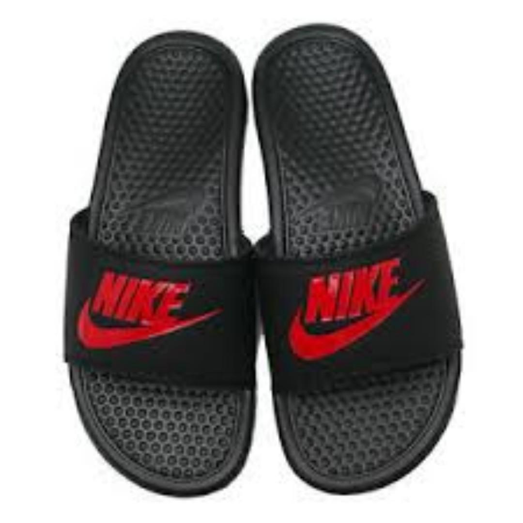 nike slippers red and black