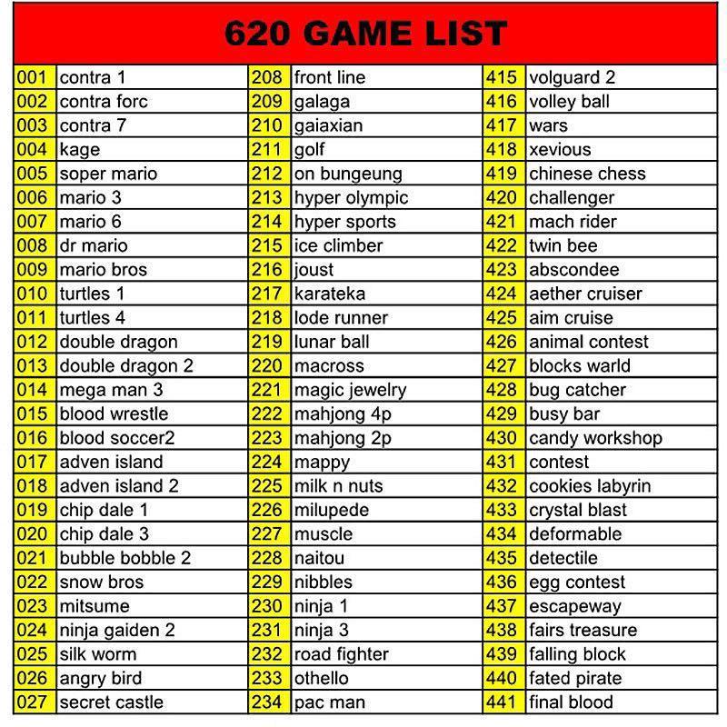 list of 620 games on nintendo