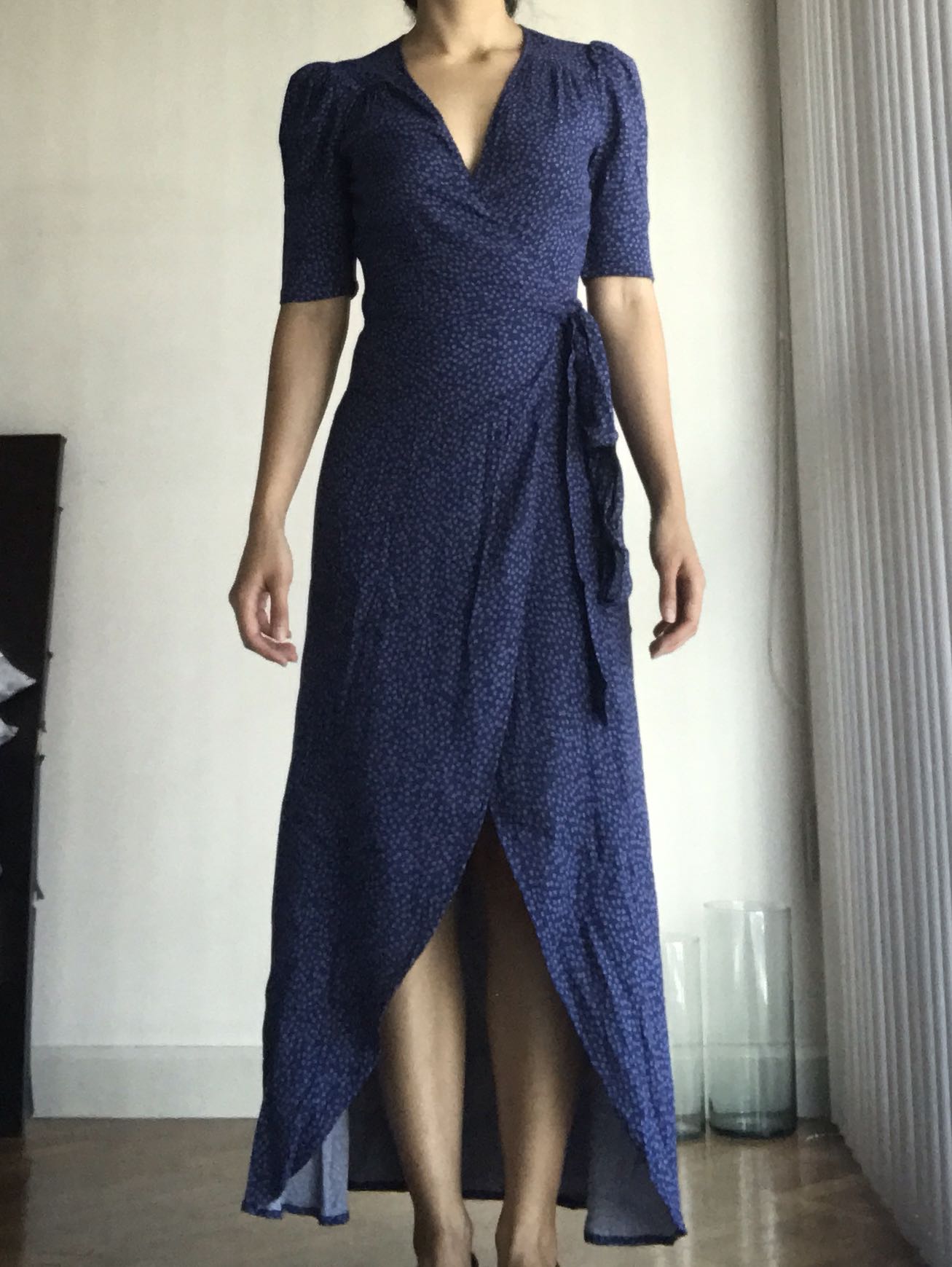 Reformation blue wrap dress online