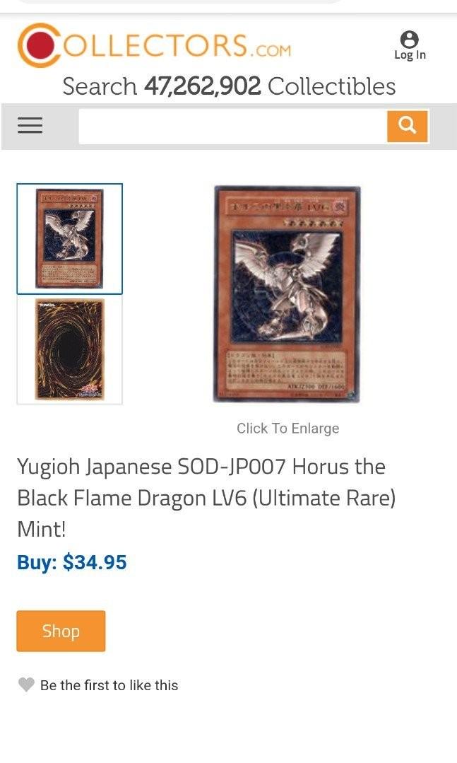 Mavin  Yugioh Horus The Black Flame Dragon Lv 6 SOD-EN007