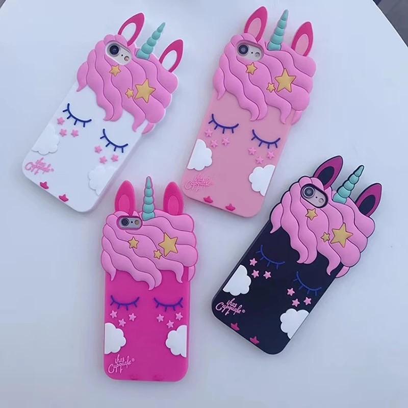 3d Cartoon Pink Unicorn Soft Silicone Iphone Case Mobile Phones