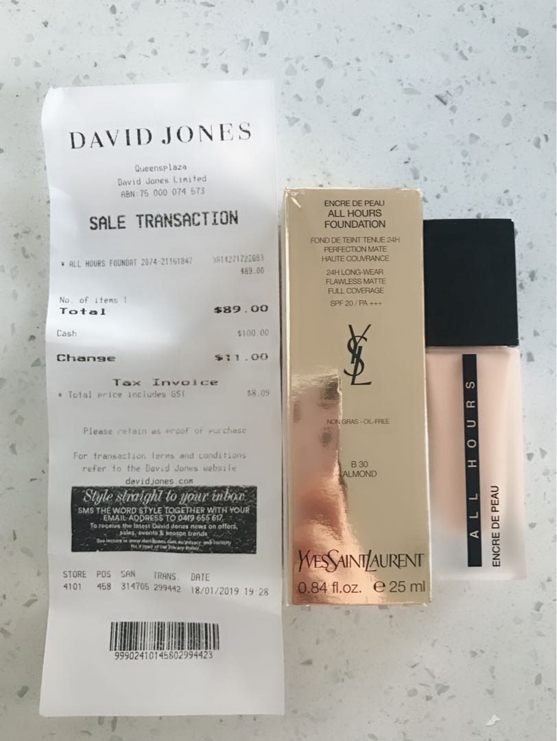 9 9 New Ysl Non Gras Oil Free All Hours Foundation Almond B30