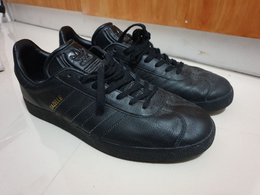 all black leather adidas gazelle