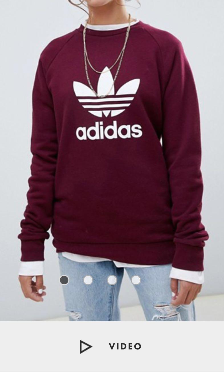 adidas originals trefoil crew neck sweatshirt in maroon