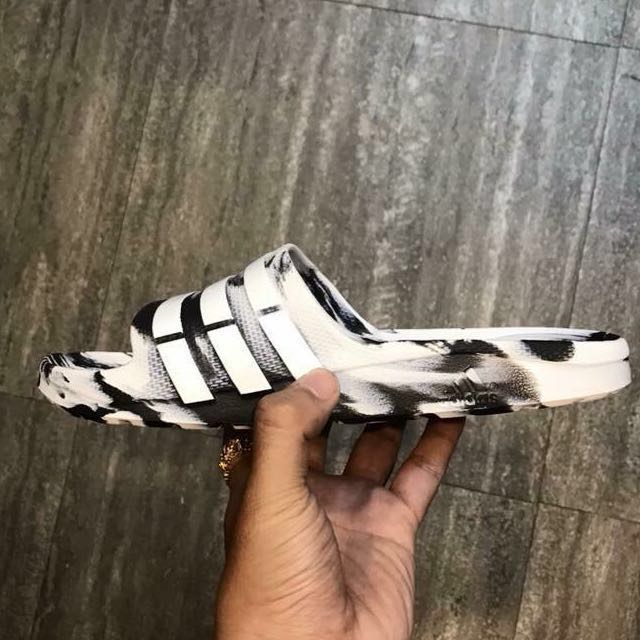 Adidas Slides Black White Marble Shower Sandals