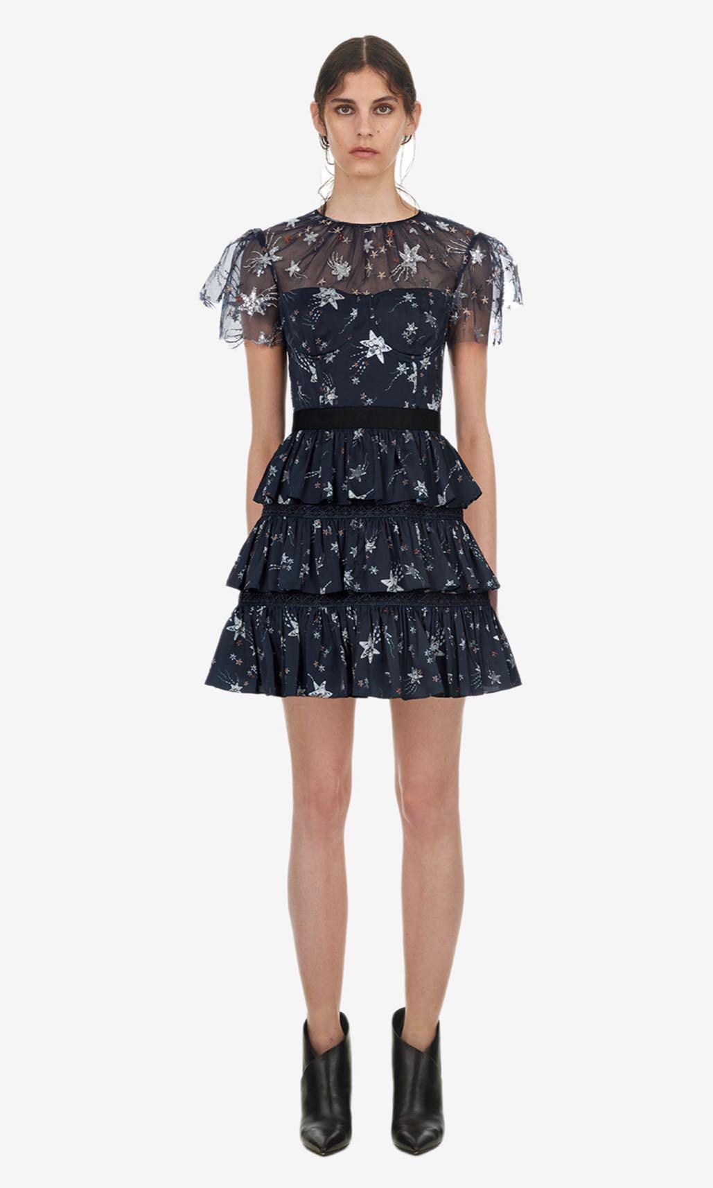 Self portrait tiered star print mini dress clearance