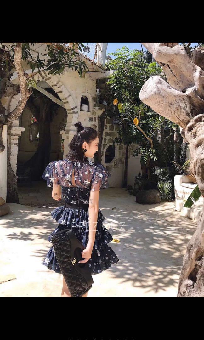 self portrait tiered star print mini dress