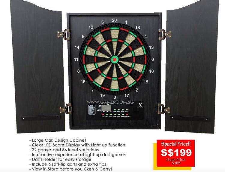 Electronic Dartboard With Cabinet With 6 Darts Sports Sports Games Equipment On Carousell