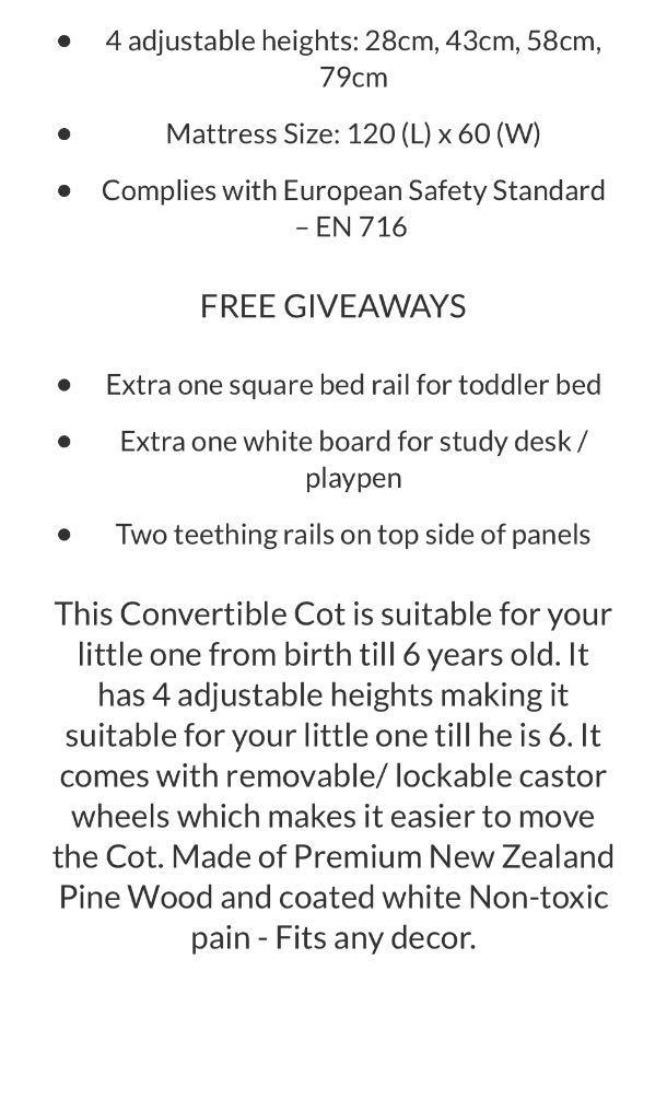 Free Delivery! BRAND NEW Baby Cot Sweet Dreams 7 in 1 Convertible Baby