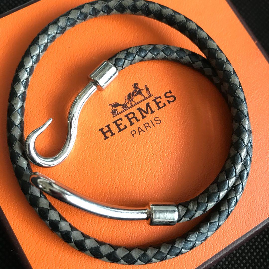 Hermes braided leather hook bracelet or 