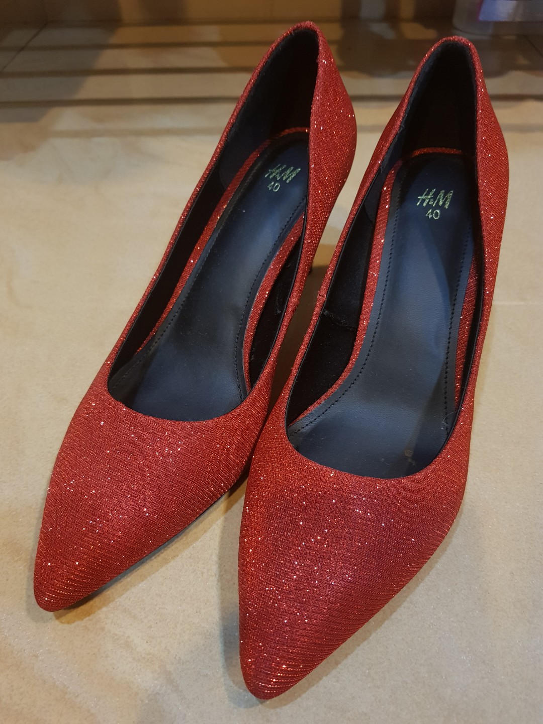 red sparkly high heels