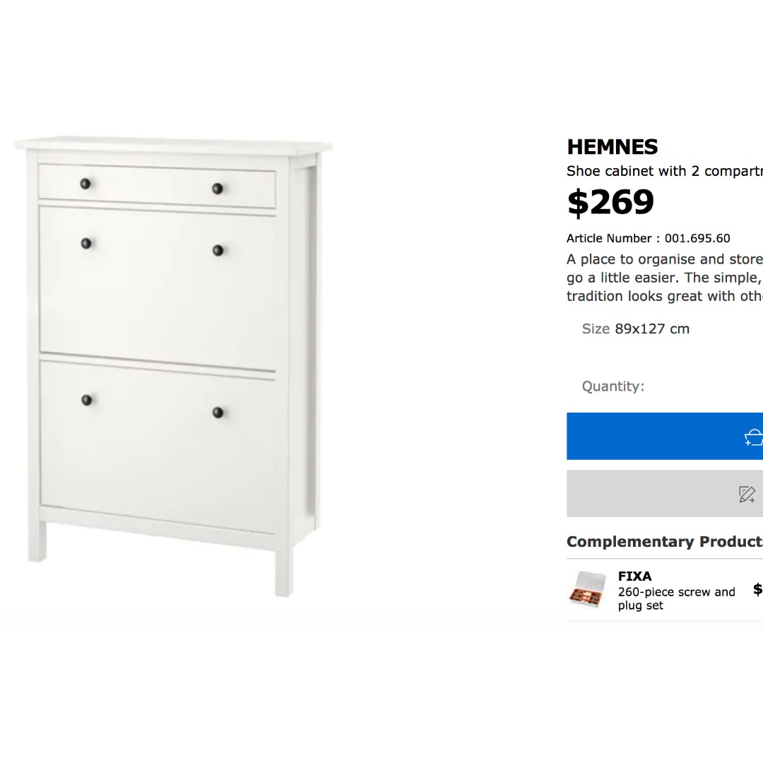 HEMNES white, Shoe cabinet with 2 compartments, 89x127 cm - IKEA