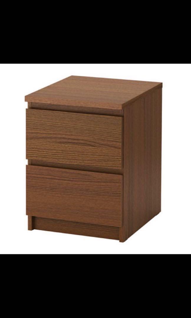 IKEA Malm Bed Frame Queen Size with 2 Malm Side Tables, Furniture