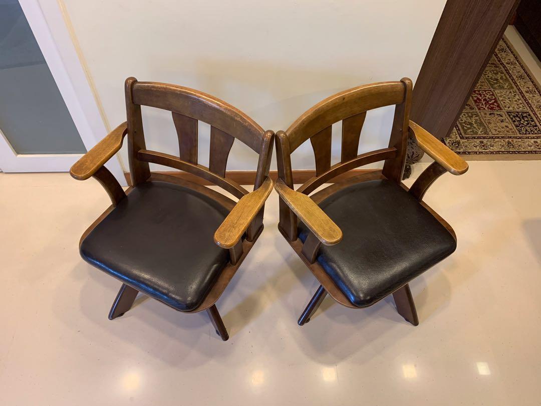 Japanese Solid Wood Dining Table with Rotating Chairs, Furniture & Home