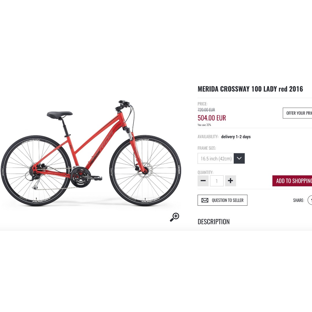 Merida Crossway 100 Red Ladies Bike 2016 model