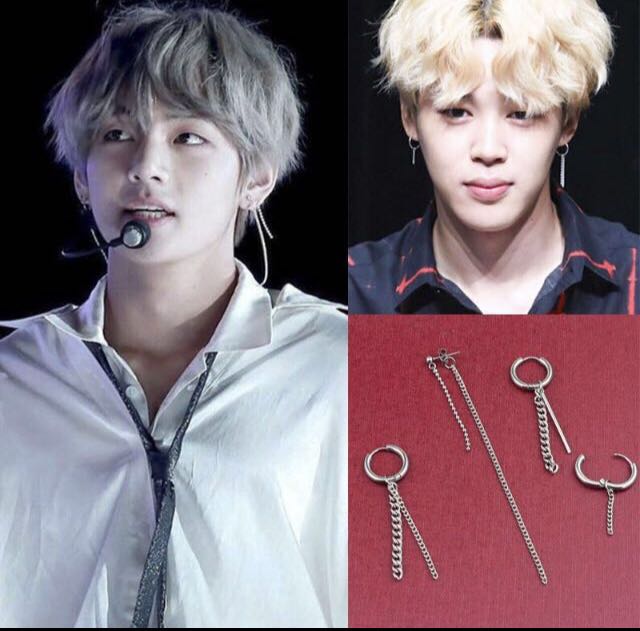 Silver Tassel BTS JIMIN Stud Earrings Kpop Korean Dangle Pendant
