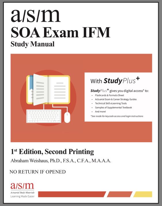 SOA Exam IFM ASM Study Manual 1st edition, Hobbies & Toys, Books
