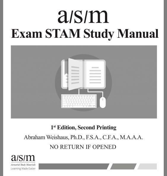 SOA Exam STAM ASM Study Manual 1st edition, Books & Stationery, Textbooks, Professional