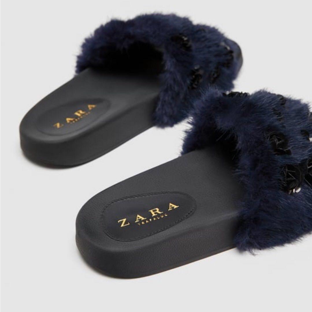 Zara Fur Slides, Women's Fashion, Shoes 