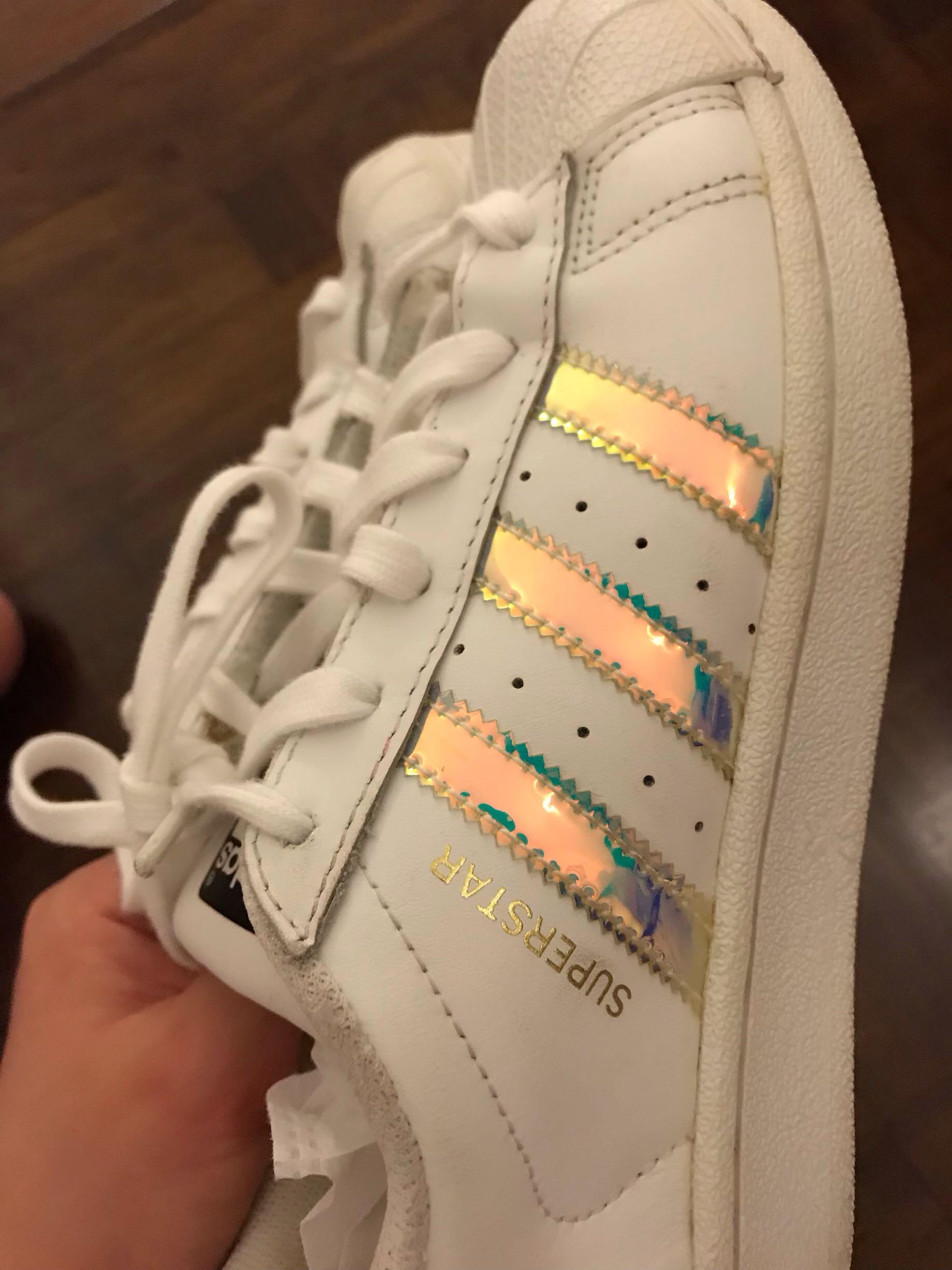 Adidas Superstar Shoes (Holographic Stripes) in UK Size 3.5, Fashion, Footwear, Sneakers on Carousell