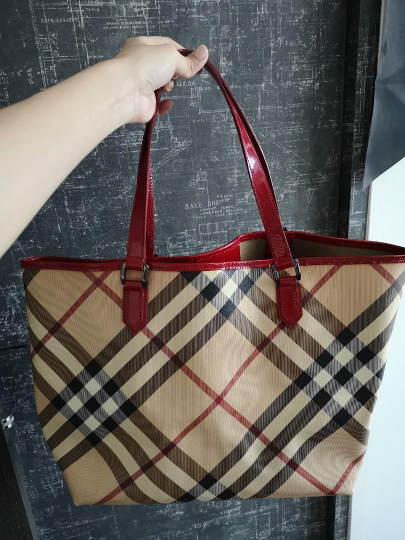 Burberry Tote Bag, red strap, Luxury 