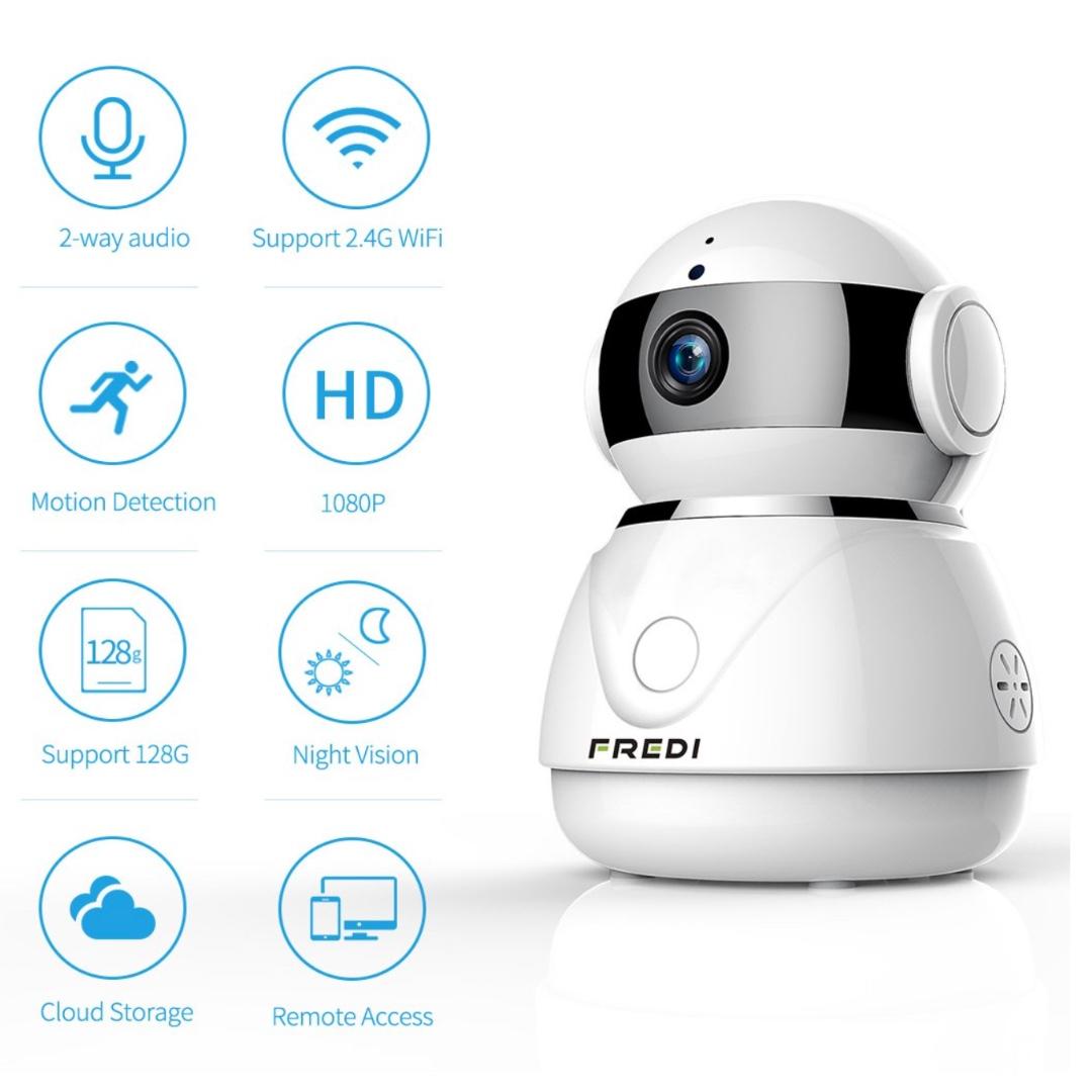FREDI WiFi IP Camera 1080P HD Wireless IP Camera Home Surveillance Security Camera Cloud Service IR Night Vision Motion Detection Two Way
